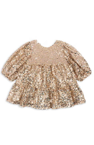 Lila Sequins Bow Dress - Gold Glitter