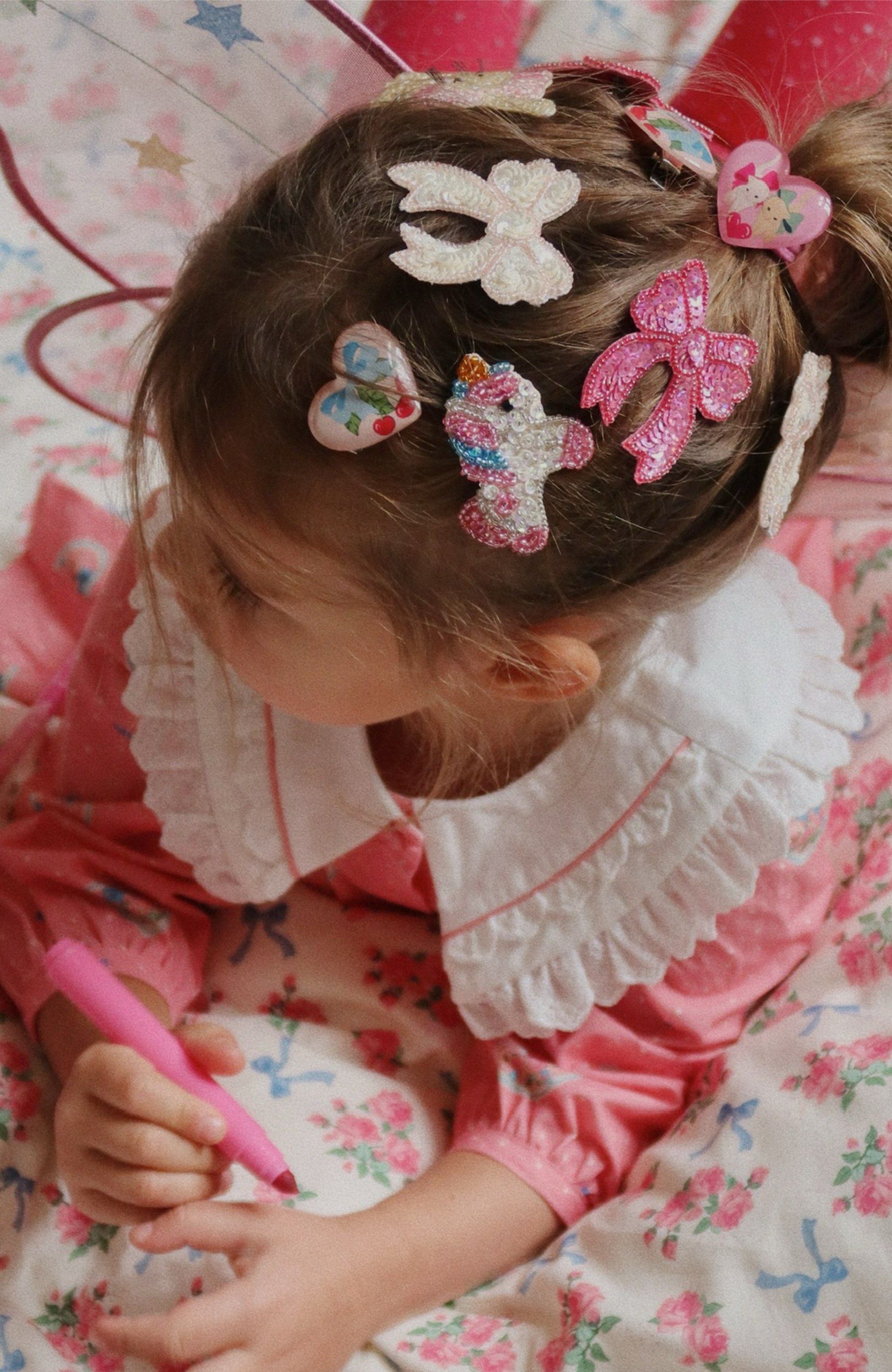 Sequin Bow Hair Clip 2pk - Cameo Rose