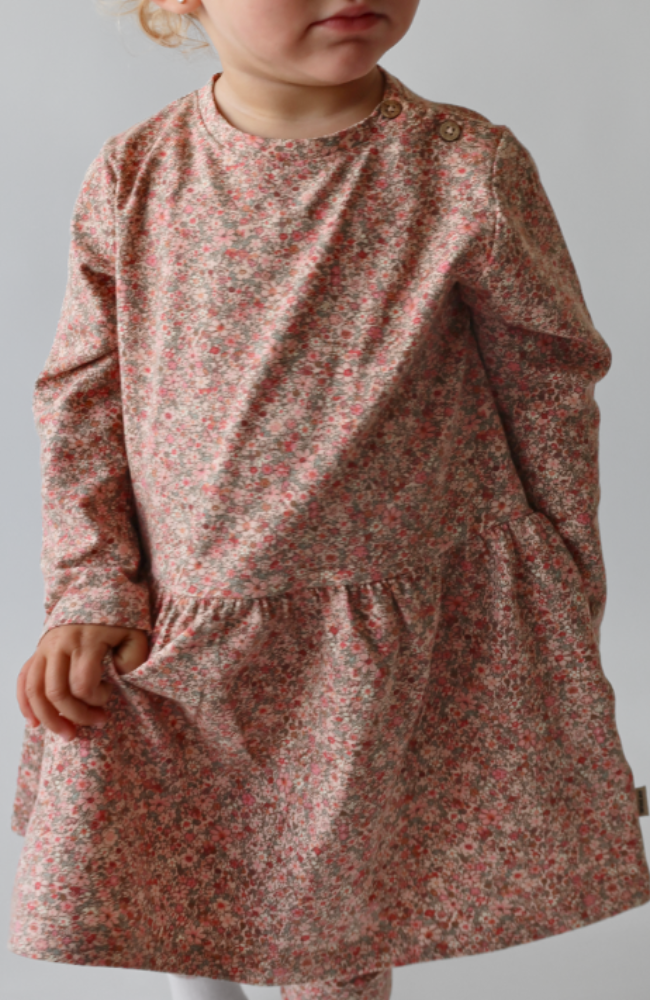 Jersey Baby Dress L/S Bessie - Rose Dust Flower Meadow st.62-92
