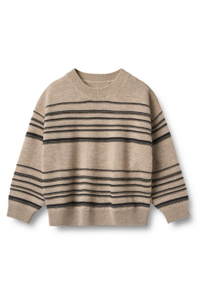 Knit Merino Pullover Flores - Sand Black Stripe st.92-140