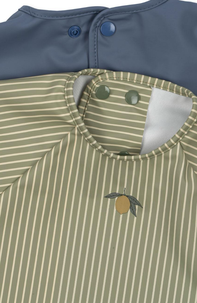 2 Pack Dinner Bib w/ Sleeves - Tea Stripe/Flint Stone
