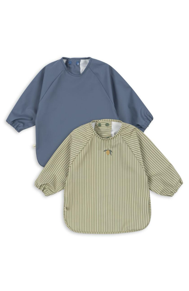 2 Pack Dinner Bib w/ Sleeves - Tea Stripe/Flint Stone
