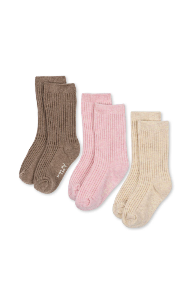 3pk Rib Socks - Rose Mix