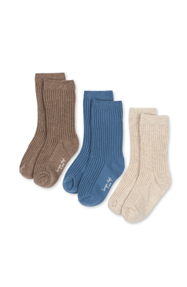 3pk Rib Socks - Sleet Mix
