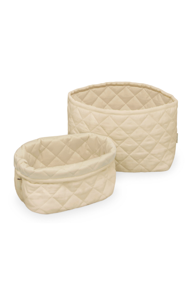 Quilted Storage Basket, Set Of Two - Praline