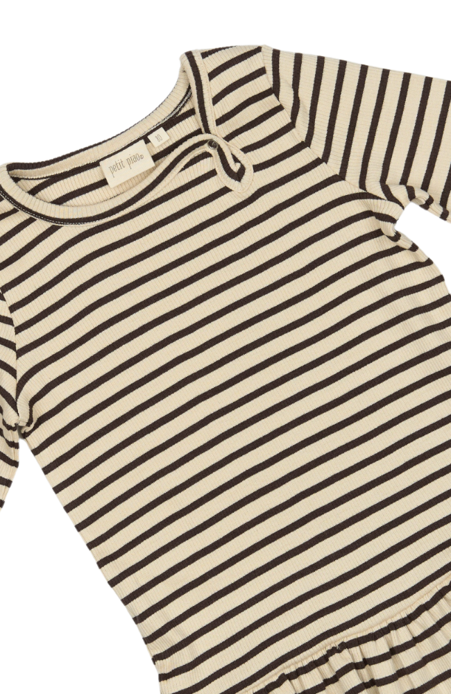Dress L/S Modal Striped - Coffee Bean / Off White