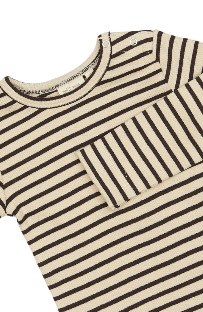 T-Shirt L/S Modal Striped - Coffee Bean / Off White