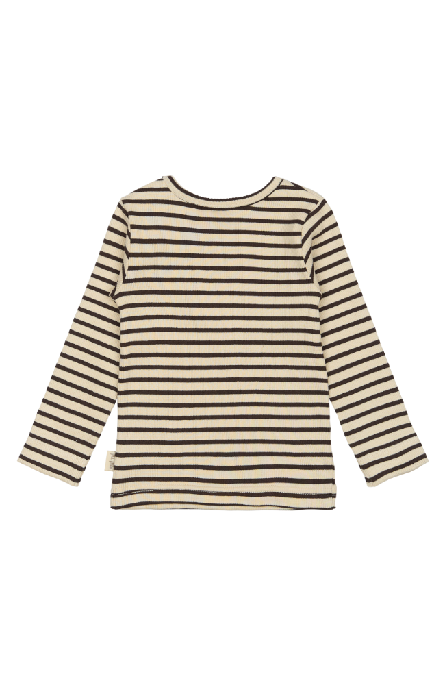 T-Shirt L/S Modal Striped - Coffee Bean / Off White