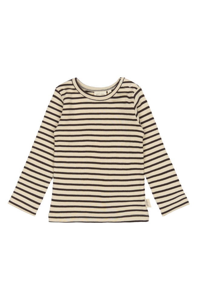 T-Shirt L/S Modal Striped - Coffee Bean / Off White