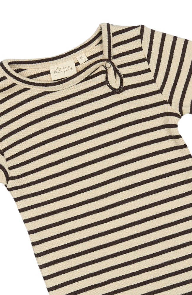 Body L/S Modal Striped - Coffee Bean / Off White