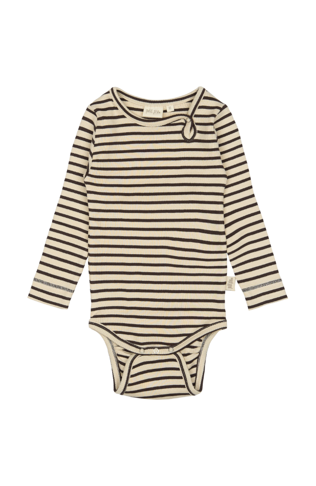 Body L/S Modal Striped - Coffee Bean / Off White