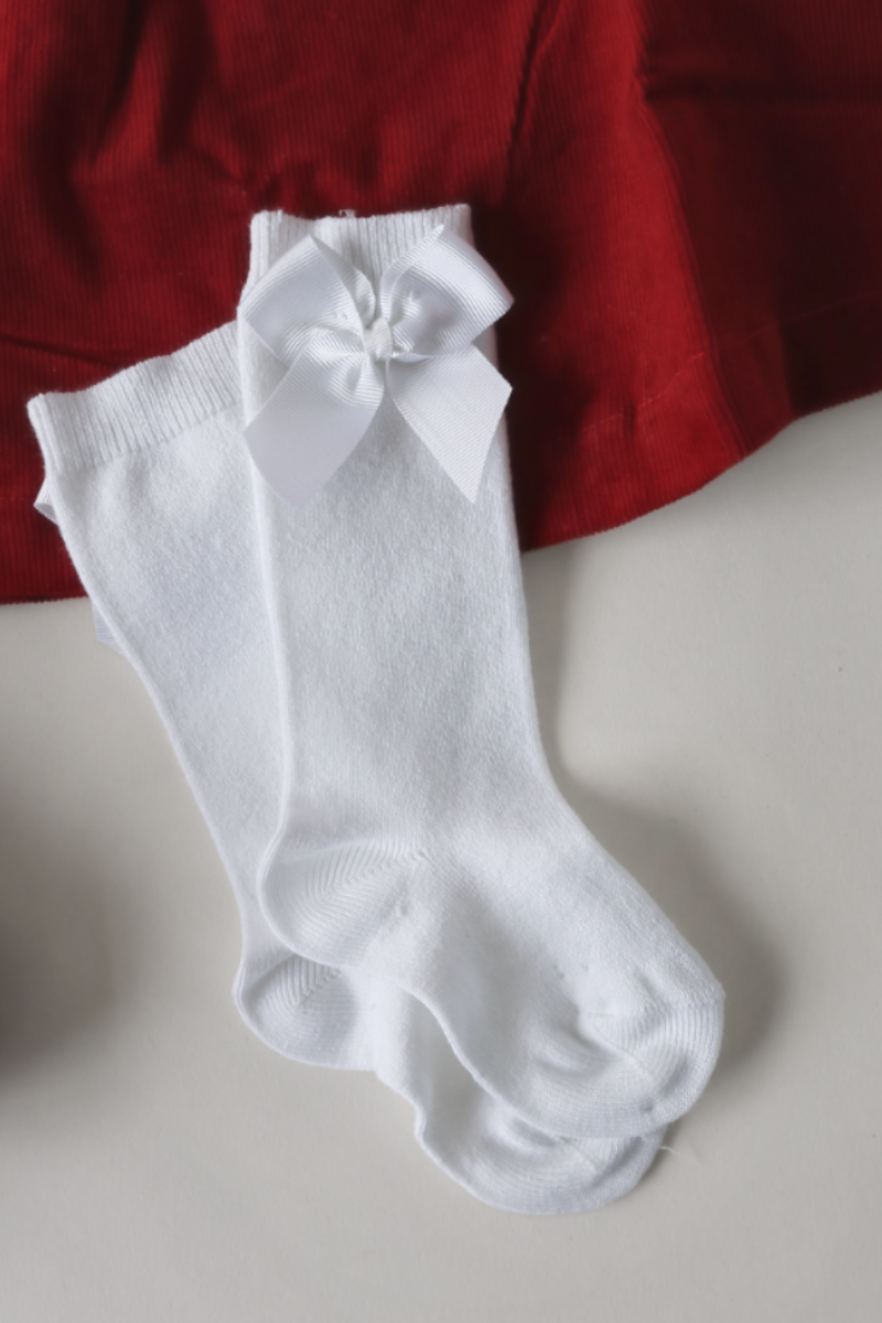 Knee-high socks w/ bow - White 200