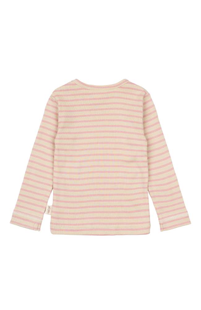 T-Shirt L/S Modal Striped - Bright Rose/Dark Off White