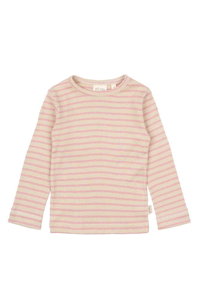 T-Shirt L/S Modal Striped - Bright Rose/Dark Off White