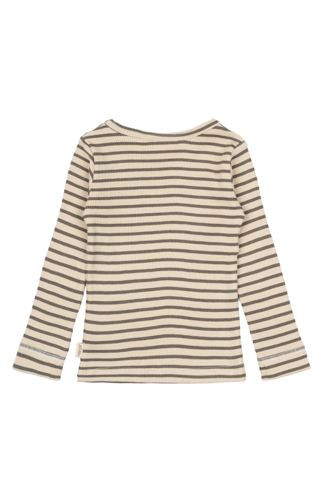 T-Shirt L/S Modal Striped - Earth Brown/Dark Off White