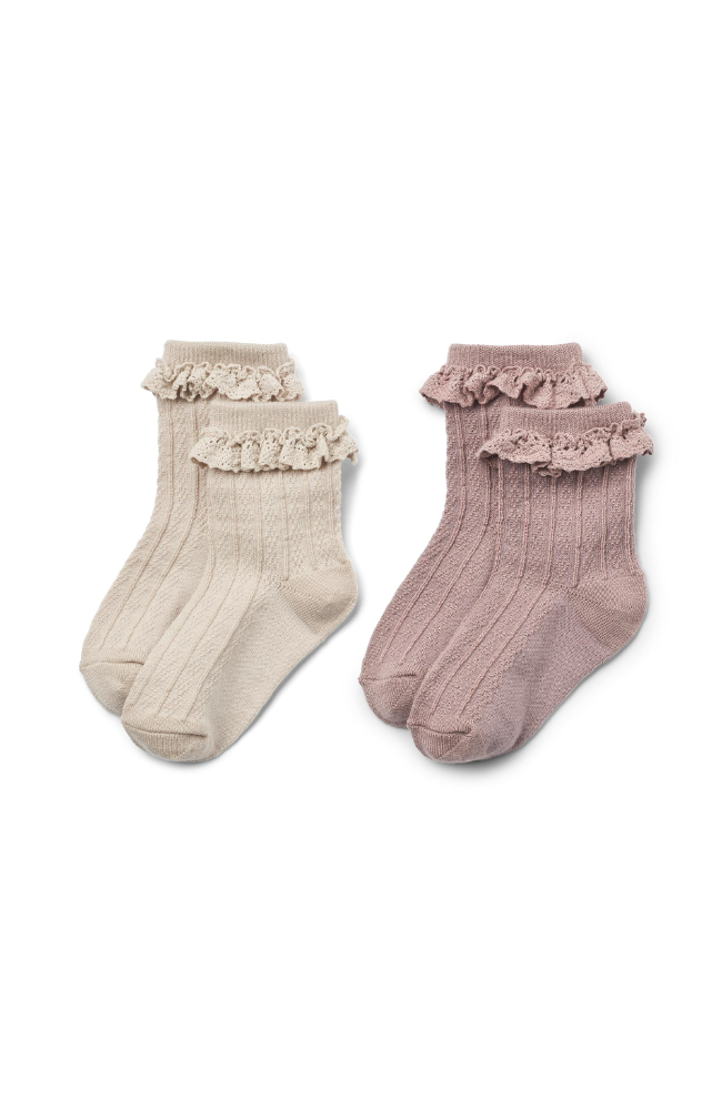 2 pk Wool Rib Socks Nora - Dry Rose