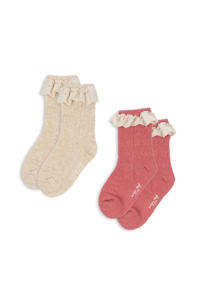 2 Pack Pointelle Socks - Pink Mix