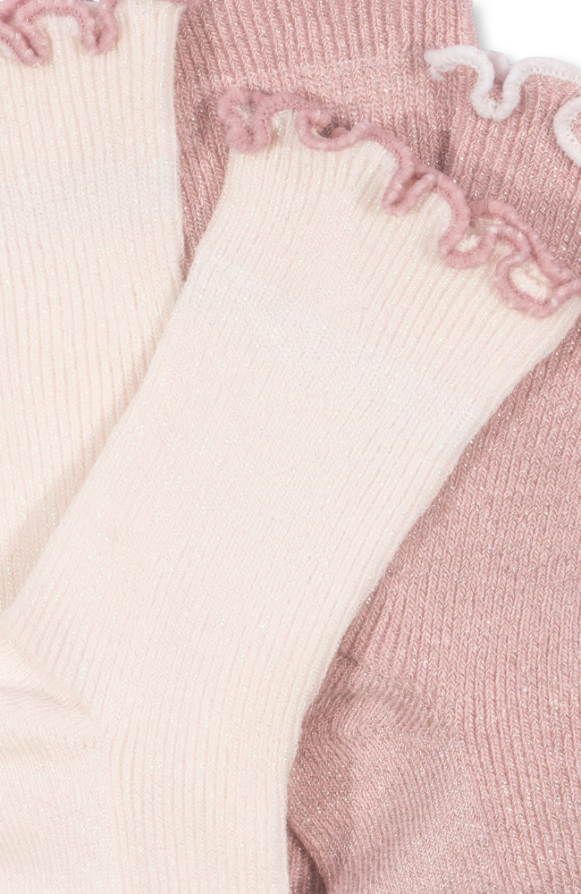 2 Pack Rib Frill Socks - Rose/Off White