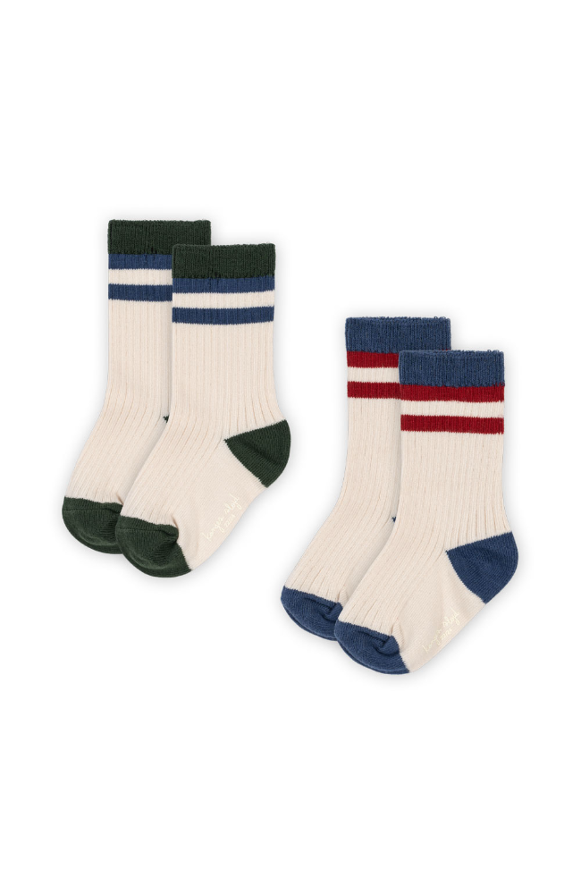 2 Pack Rib Socks - Multi Stripe