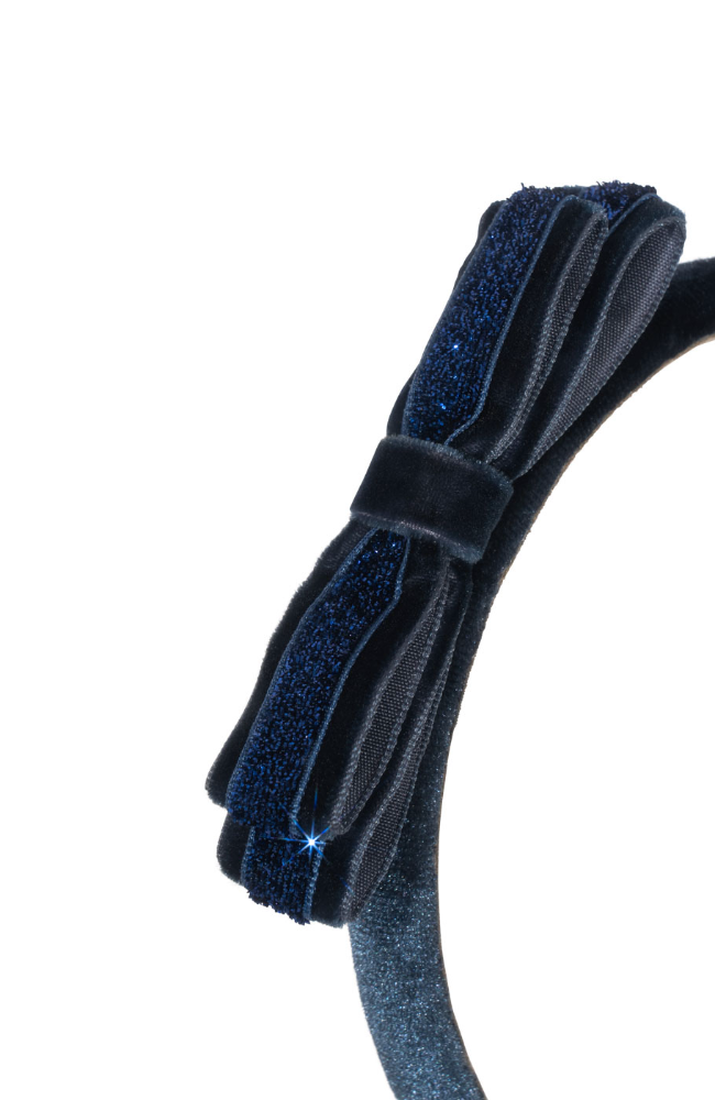 Velvet Bow Hairbrace - Navy