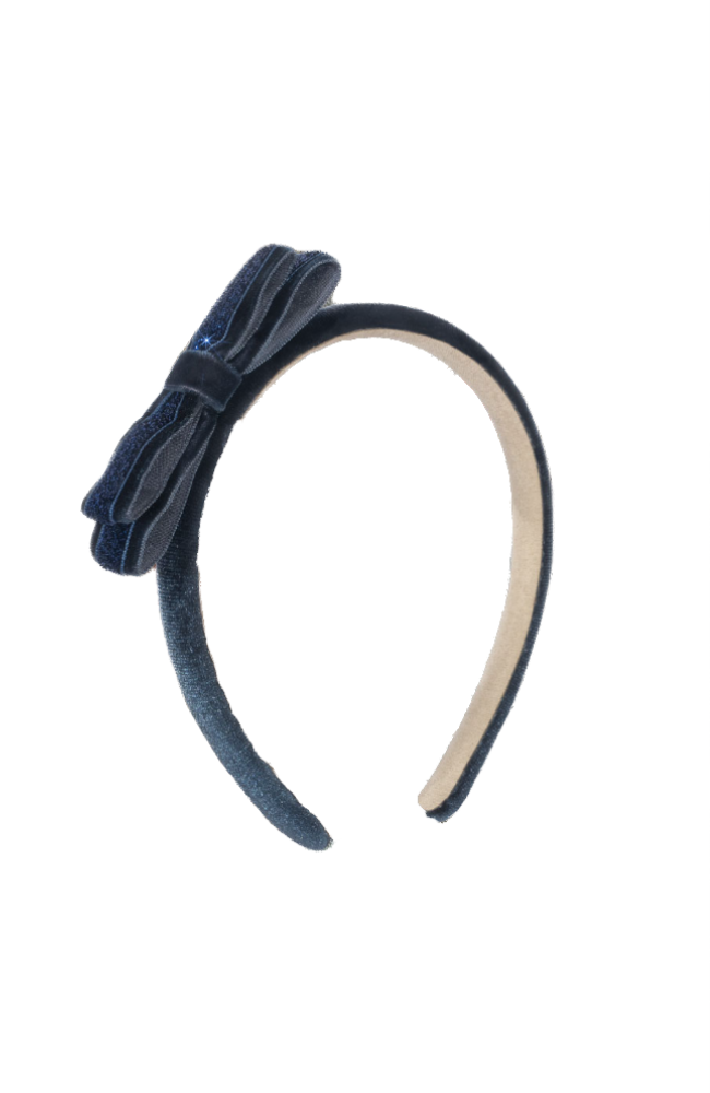 Velvet Bow Hairbrace - Navy