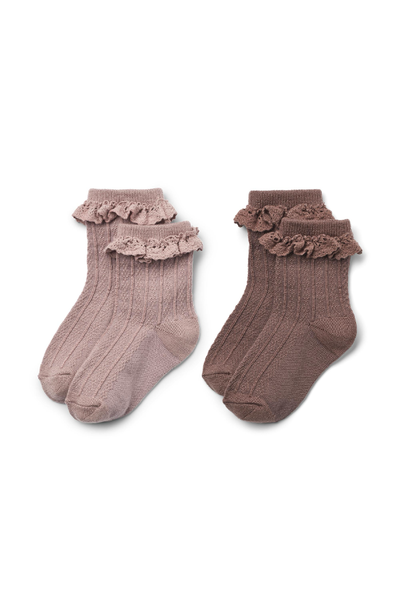 2 pk Wool Lace Socks Nora - Shadow Brown