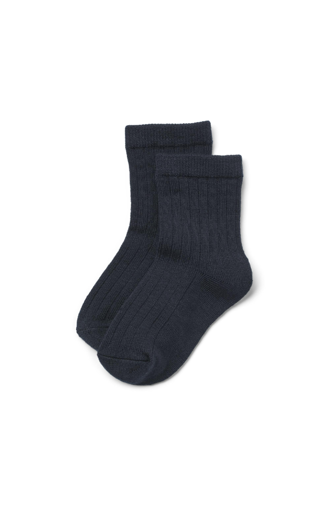 2 pk Wool Rib Socks Vilde - Navy