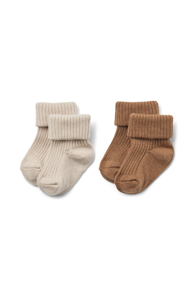 2 pk Wool Rib Socks Ziggy - Caramel