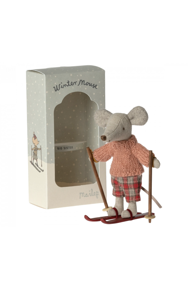 Winter Mouse W. Ski Set, Big Sister - Rose