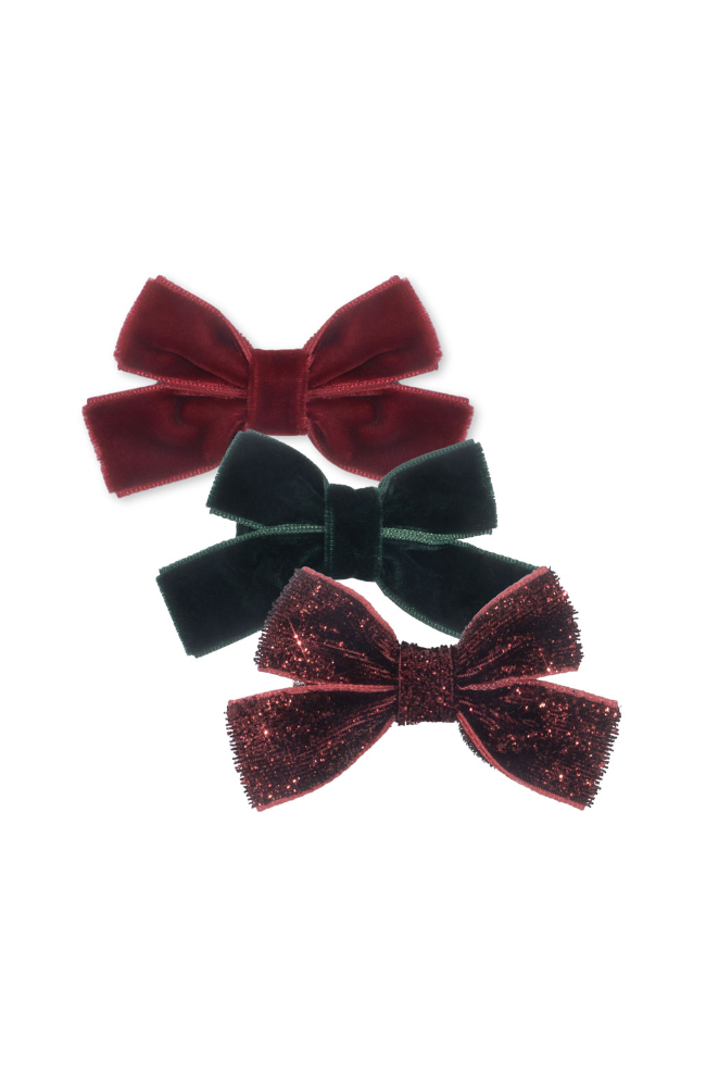 6 Pack Micki Bow Hair Clips - Red/Glitter/Green