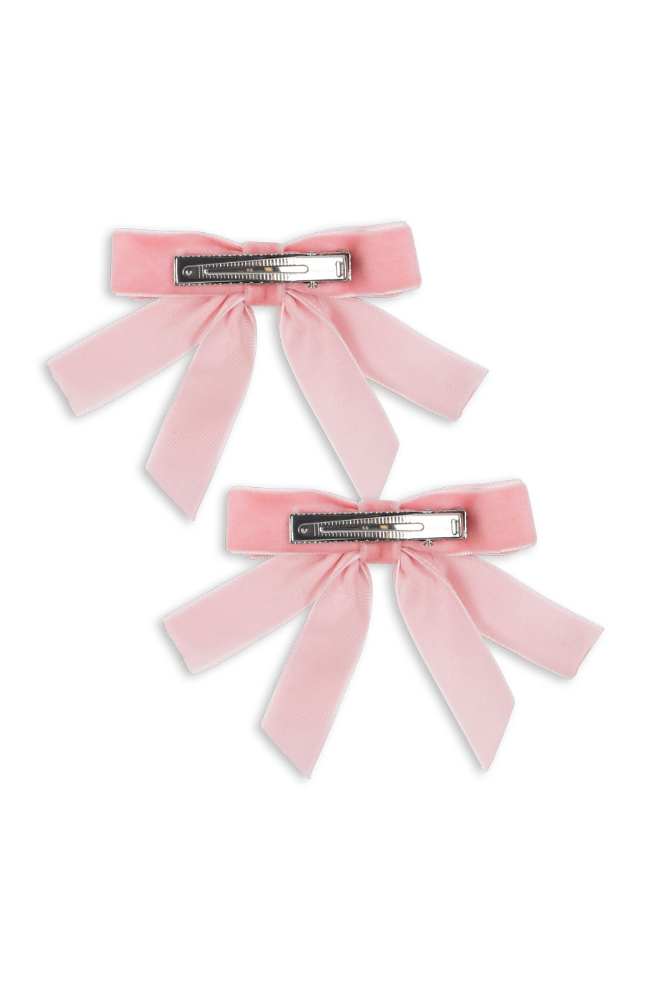 Velvet Double Bow Hair Clip 2pk - Peony Pink