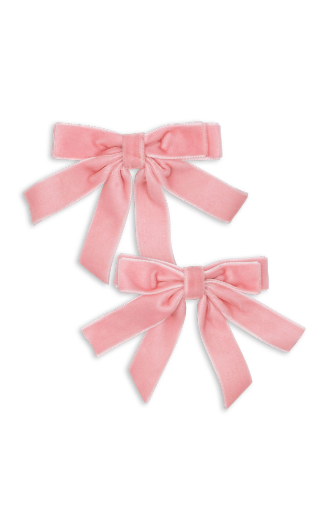 Velvet Double Bow Hair Clip 2pk - Peony Pink