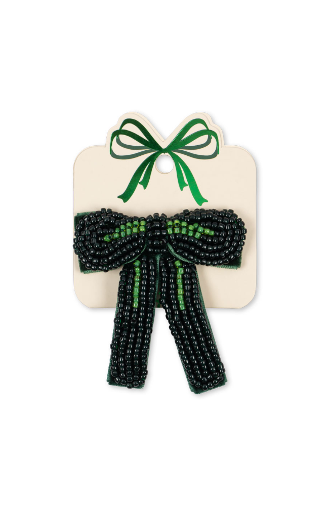 Pearl Bow Hair Clip - Green