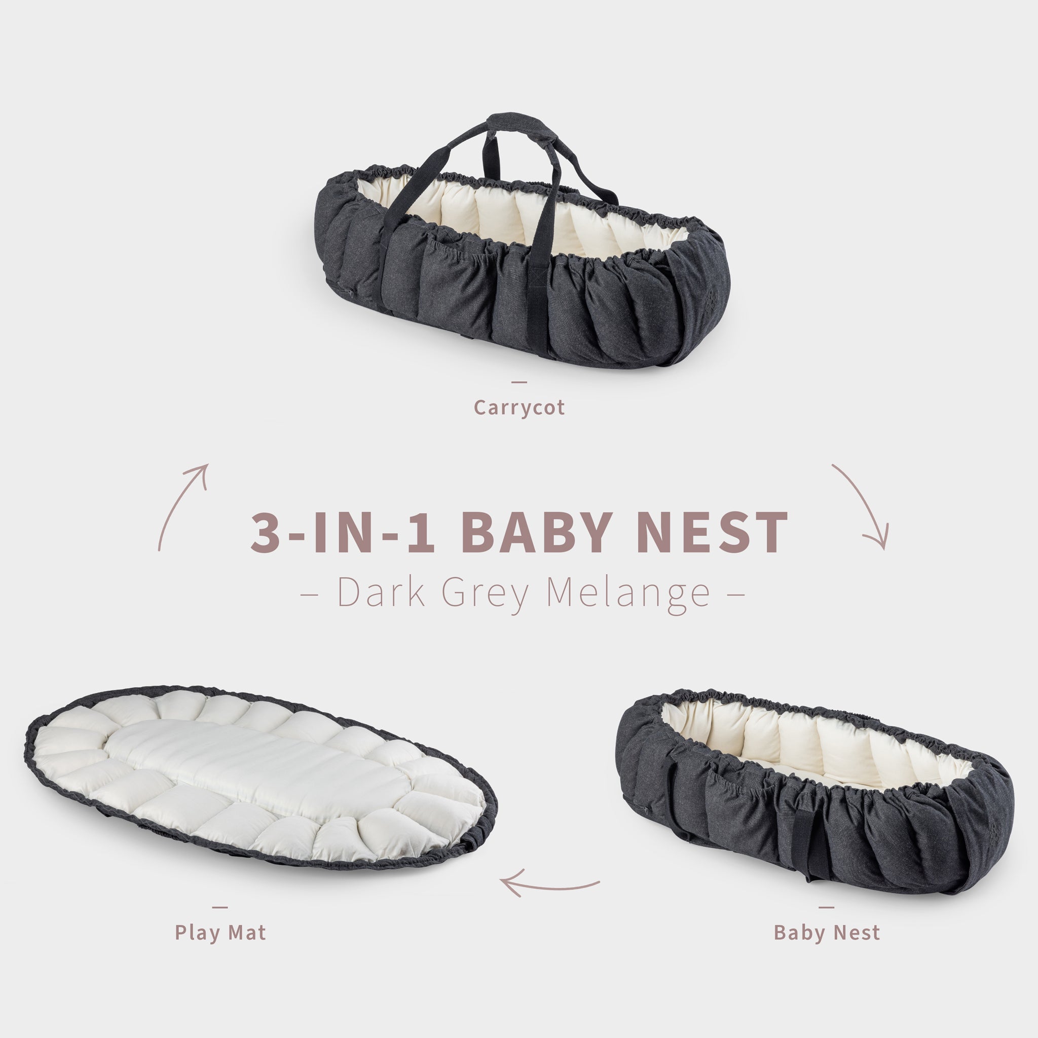 Sebra 3-in-1 Baby Nest - Dark Grey Melange
