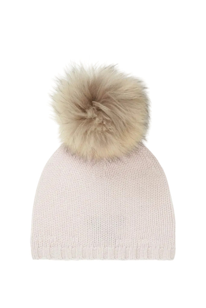 Cashmere Hat w. Fur PomPom - Rose Powder