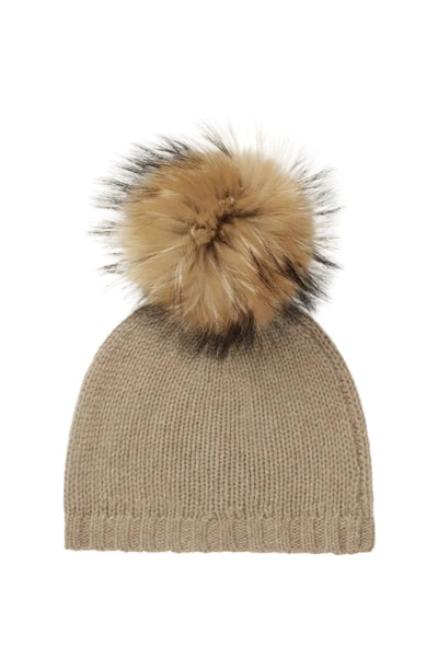 Cashmere Hat w. Fur PomPom - Bear Melange