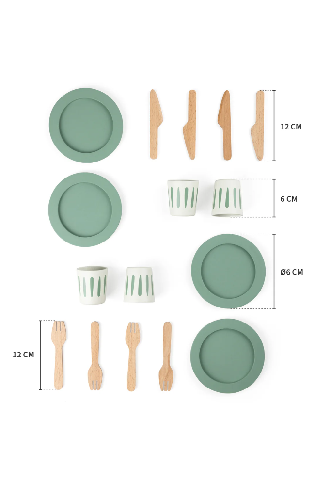 Wooden Tableware Set For 4 - Sage Green