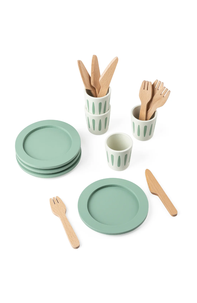 Wooden Tableware Set For 4 - Sage Green