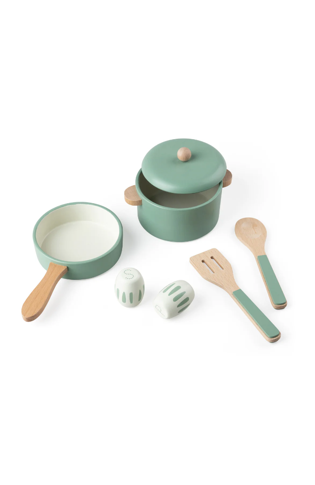 Wooden Kitchen Pot And Pan Set - Sage Green