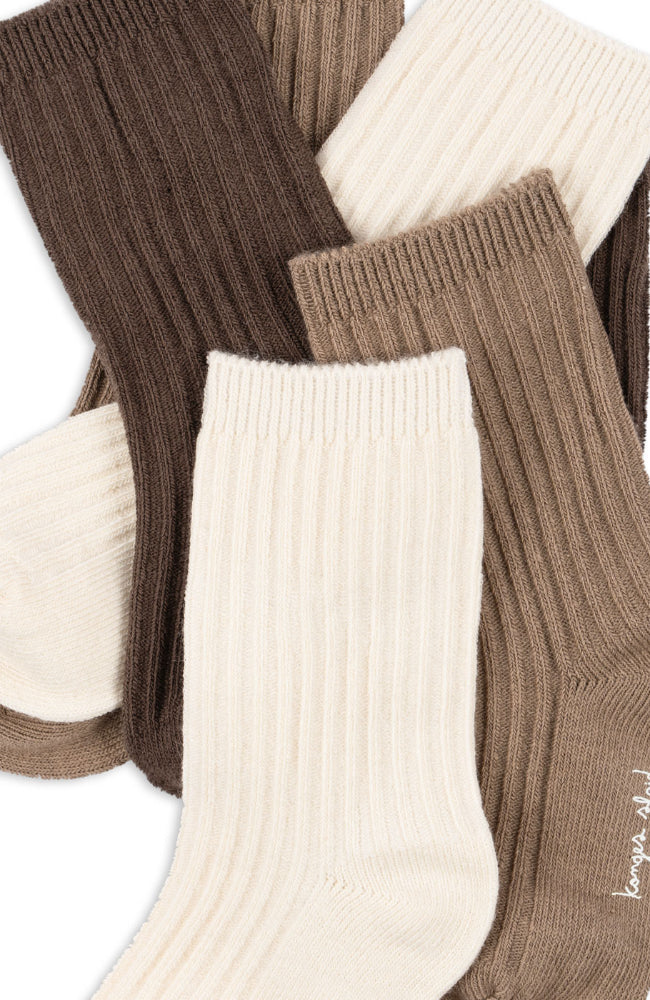 3 Pack Rib Socks - Sand/Hazel/Shitake