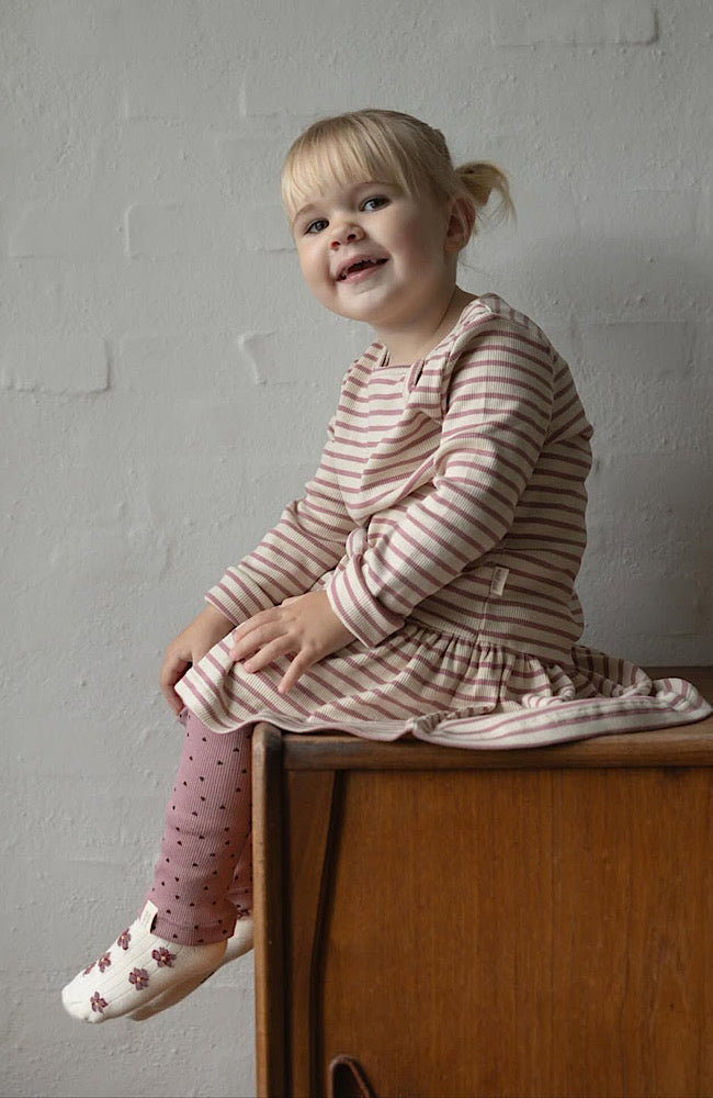 Dress L/S Modal Striped - Nostalgic Rose / Off White