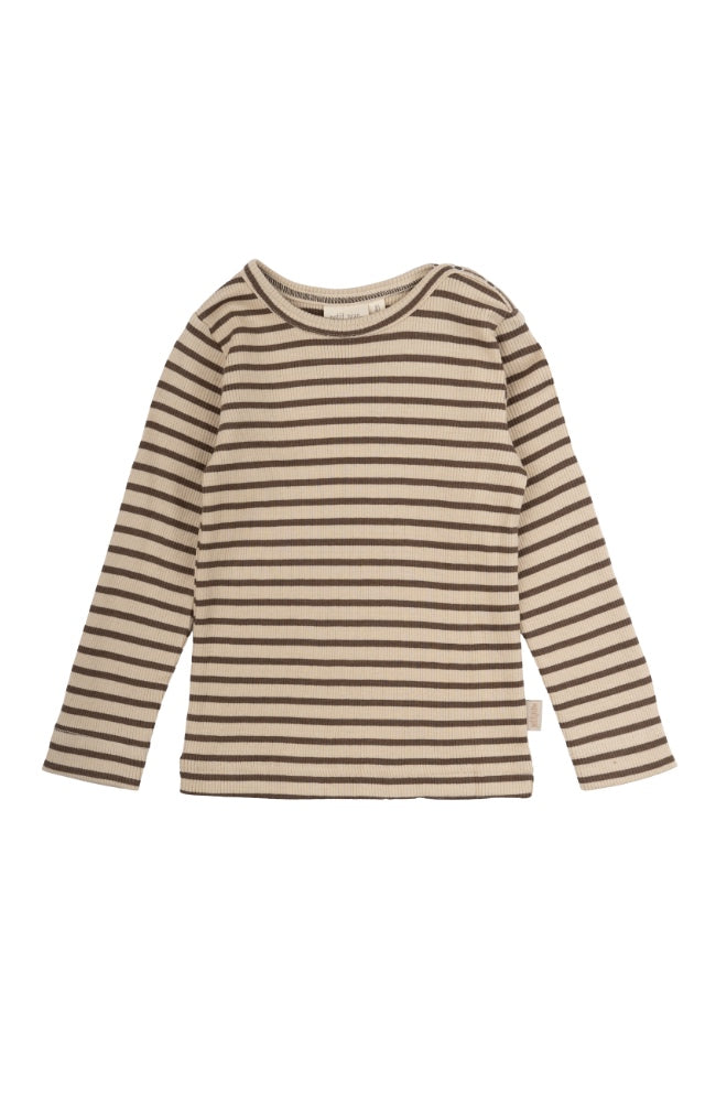 T-Shirt L/S Modal Striped - Chocolate brown/dark off white