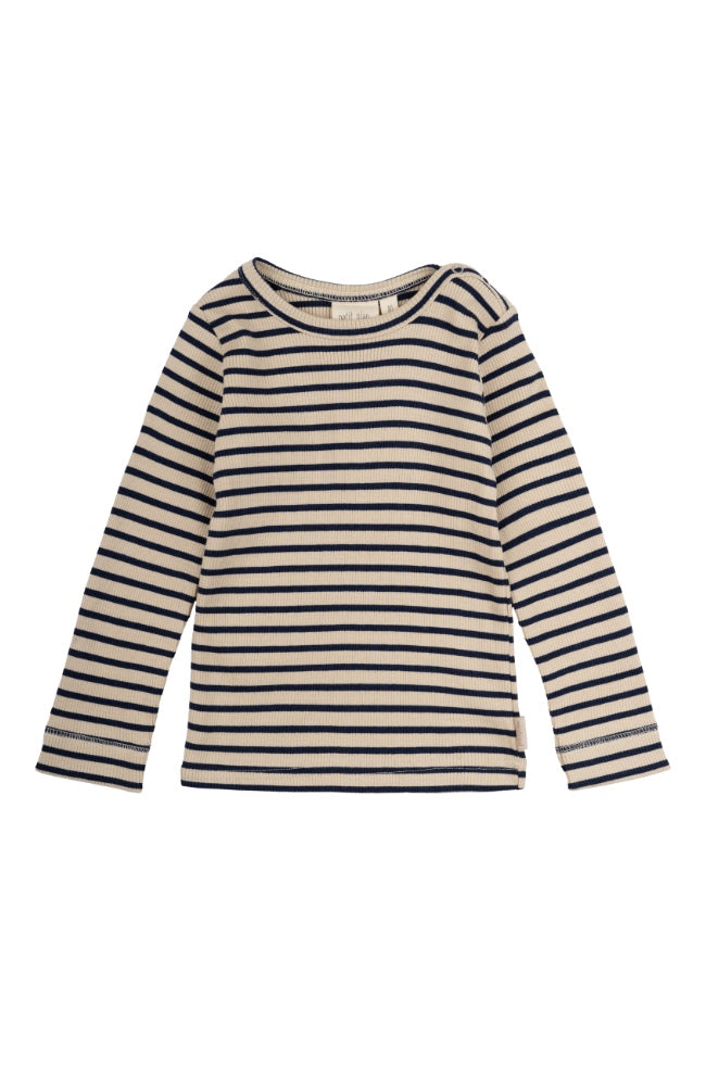 T-Shirt L/S Modal Striped - Indigo plum/dark off white