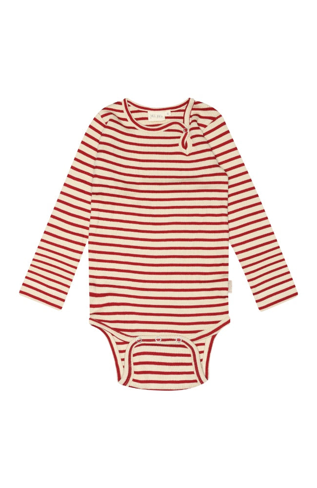 Body L/S Modal Stripe - Chili pepper/dark off white