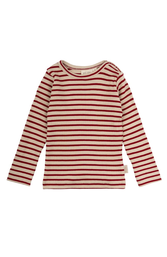 T-Shirt L/S Modal Striped - Chili pepper/dark off white