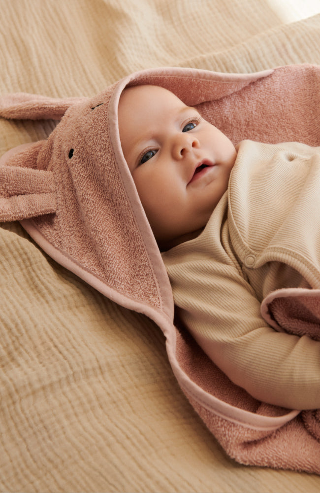 Albert Hooded Baby Towel - Rabbit/Rose