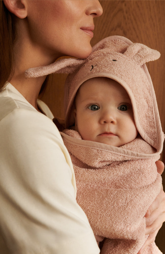 Albert Hooded Baby Towel - Rabbit/Rose