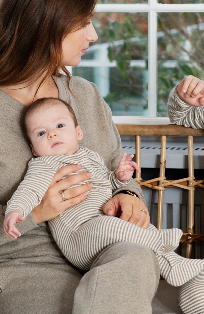 Newborn Stripe Suit - Taupe/Off White