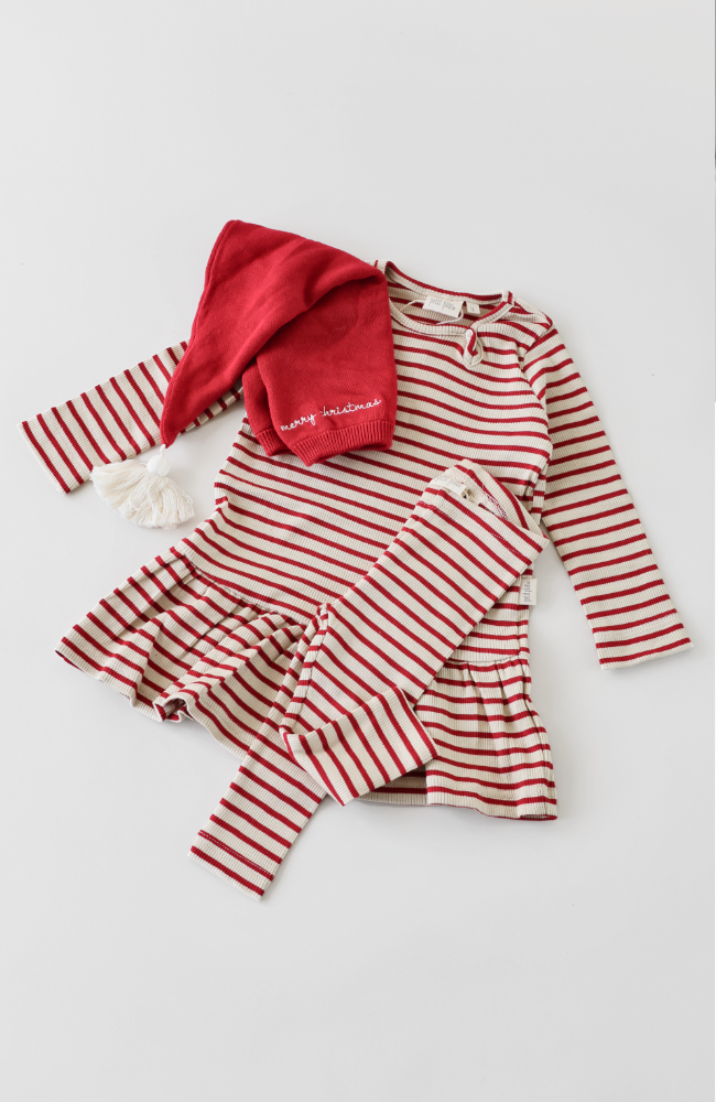 Dress L/S Modal Striped - Chili pepper/dark off white