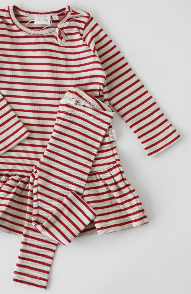 Dress L/S Modal Striped - Chili pepper/dark off white